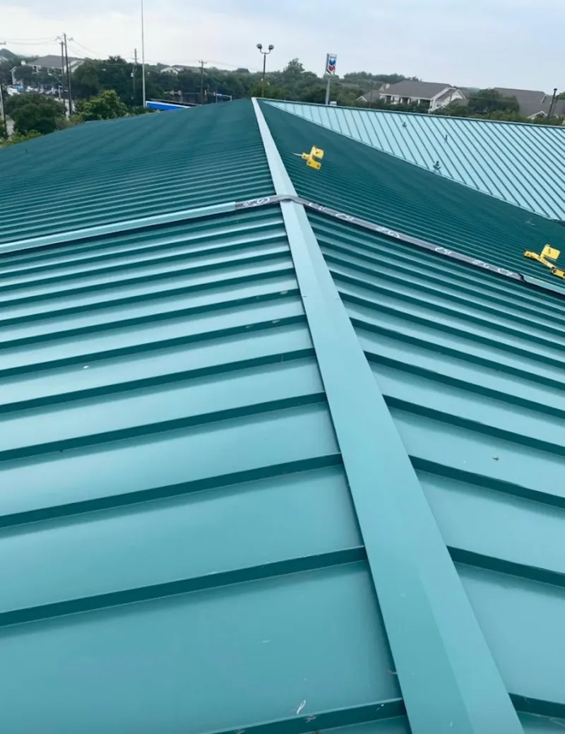 Green commercial metal roof ridge and valley for Metal Roof Repair in Seminole